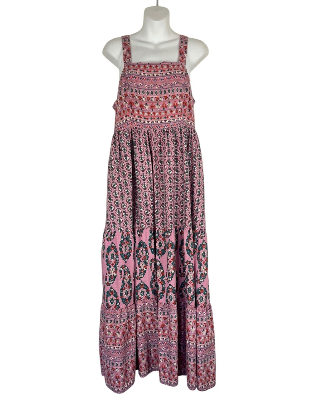 Knox Rose Boho Pink Paisley Print Sleeveless Tiered Maxi Dress Size Medium